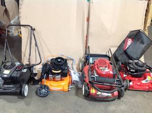 lot 23 image: Lot of 4 Assorted Lawn Mowers used not tested Customer Returns See Pictures