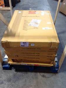 lot 35 image: 6 Boxes of 38 in. Brown Wood 3-shelf Etagere Bookcase by Casual Home Customer Returns See Pictures