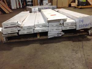 lot 38 image: Pallet with 14 Boxes Renew  6mil 6.3 in. W x 48.4 in. L Aspen Pecan Waterproof Glue Down Luxury Vinyl Tile Flooring (42.37 Sq. Ft.  Case) by Ivy Hill Tile Customer Returns See Pictures