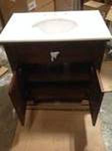 lot 6 image: Artisan 33 in. W Vanity in Dark Oak with Marble Vanity Top in Natural White with White Sink by Home Decorators Collection (see all pictures)