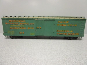 lot 155 image: SCRATCH BUILT O-SCALE 50 MENASHA WOODEN WARE WOODSIDED BOXCAR