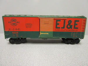 lot 177 image: BRASS O-SCALE ELGIN JULIET & EASTERN 40 SLIDING DOOR BOXCAR