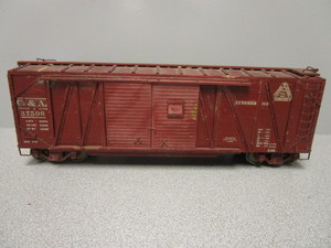 lot 182 image: BRASS O-SCALE CHICAGO & ALTON WOOD-SIDED AUTOMOBILE BOXCAR