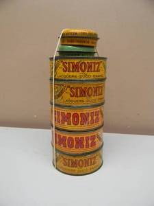 lot 5 image: VINTAGE SIMONIZ LACQUER  VARNISH CANS - GREAT VINTAGE COLLECTION - SEE PICTURES