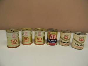 lot 57 image: 6 - VINTAGE OIL CAN ADVERTISING COIN BANKS COLLECTION - NICE - SEE PICTURES