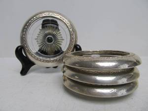 lot 14 image: Set of 4 Vintage Sterling Silver & Glass Coasters