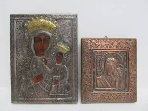 lot 16 image: 2 Small Mixed Metal Russian Icon Artworks