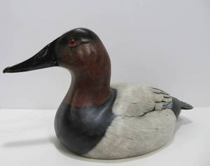 lot 26 image: Carved Signed Wooden Duck Decoy - Currituck Cans by T.J. Hooker