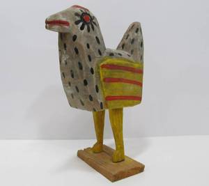 lot 28 image: Carved & Painted Folk Art Chicken Sculpture