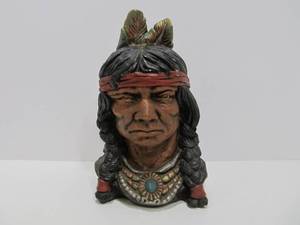 lot 33 image: 3 Vintage Native American Chalkware Busts etc
