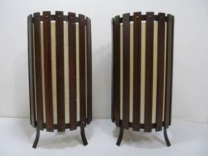 lot 52 image: Matching Pair of Cylinder Slat Table Lamps