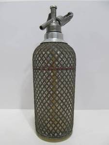 lot 61 image: Vintage 1930s Czechoslovakian Glass & Metal Mesh Seltzer Bottle