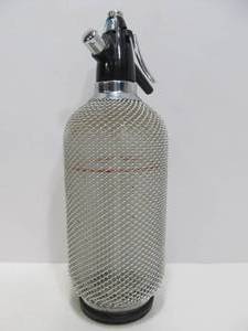 lot 67 image: Large Heavy Glass & Metal Mesh Seltzer Bottle