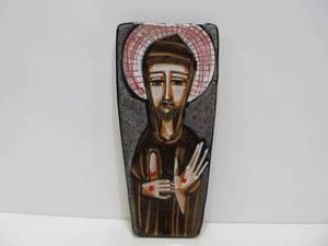 lot 110 image: Signed Italian Hand Painted Catholic Art Pottery Tray 