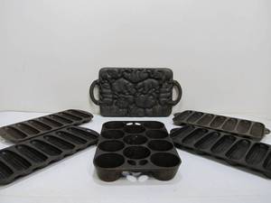 lot 163 image: Lot of 6 Cast iron Cornbread etc Pans