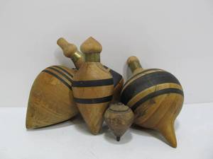 lot 211 image: Primitive Vintage Wooden Tops