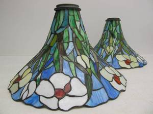 lot 178 image: 2 Vintage Stained Glass Lamp Shades - 1 AS IS 