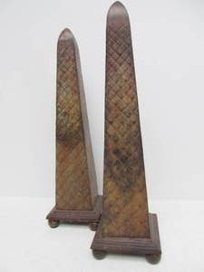lot 196 image: Pair of Large Metal Mantel Obelisk Statues
