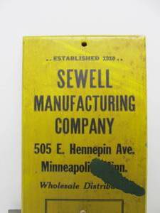 lot 270 image: Vintage 1930s Era Wooden SEWELL  Advertising Thermometer - Lightning Rods Auto Accessories etc