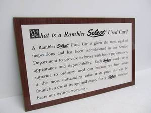 lot 272 image: Orig Vintage RAMBLER Select Used Car Dealership Office Sign