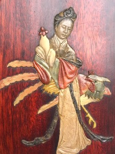 lot 280 image: Old Vintage Inlaid Multi Stone Chinese Artwork