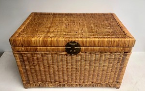lot 360 image: Excellent Mid Century Wicker Blanket Chest wBrass Hardware