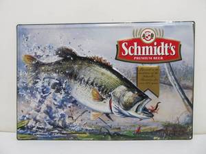 lot 302 image: Embossed Metal SCHMIDTS Bass Fishing Beer Sign