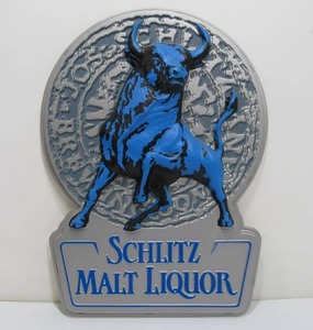 lot 303 image: Embossed Vintage SCHLITZ Malt Liquor Beer Sign wBull