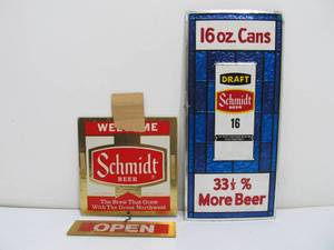 lot 312 image: 2 Vintage 1970s Schmidt Beer Signs