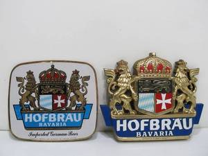 lot 313 image: 2 Vintage 1970s HOFBRAU Bavarian Beer Sign