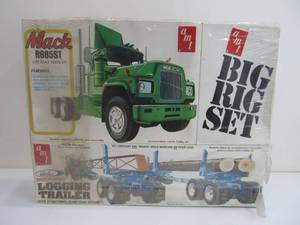 lot 8 image: Large AMT Mack Semi Truck & Logging Trailer Big Rig Set 