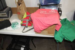 lot 474 image: Apparel  with Camo Puffy Boots, Life Jacket, T-Shirts