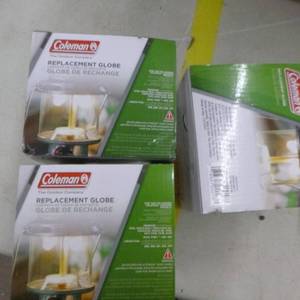 lot 334 image: Lot of (3) Coleman Replacement Lantern Globes (in original packaging)