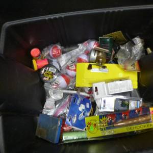 lot 380 image: Fishing Tackle  with Bobbers, Reels, Dehooker, Fishing Zline, Shake N Bake Pork, Fish funnel, Cheesecloth, Flashlight