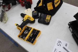 lot 70 image: DeWalt 20V Cordless Drill  with Batteries (x2), Charger, Drill Bit Set and Soft-Side Carry Bag