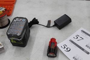 lot 59 image: Lot of (3) Cordless Accessories  - Batteries (x2), Charger (x1)