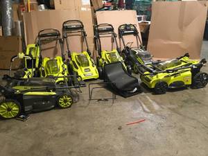 Mix Lot of Ryobi Lawn Mowers cordless no batteries or chargers  various models and conditions Customer returns (review all pictures)