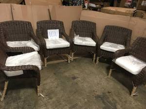 Cambridge 7-Piece Brown Wicker Outdoor Patio Dining Set with CushionGuard Malachite Green Cushions by Hampton Bay (new) review all pictures
