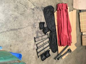 15 ft. Outdoor Patio Market Umbrella in Burgundy with Crank and Base by CASAINC (good condition)