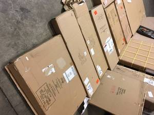 Mix Lot of Cabinets and Tables (31 in. Rectangular White Floating Desk with Built-In Storage by Utopia Alley) see pictures