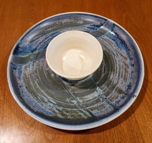 Vintage Pottery Chip & Dip Server by Orien