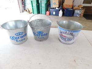 Two Metal Corona Extra Ice Buckets--One Coors Light (Super Cold) Ice Bucket
