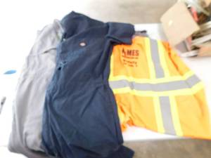 Construction Clothing Articles--Lt. Grey Shirt-Navy Blue Shirt-Lt Grey Coveralls-An Orange & A Yellow MES Shirt