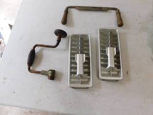 Two Metal Ice Cube Trays--Vintage Metal Hand Crank For Screwdriver With Wooden Handle--Vintage Handle Bars