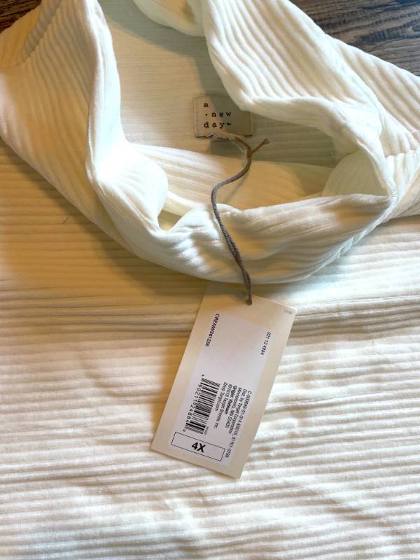 A New Day Womens Plus Cream Ivory White Ribbed Mock Sweater Shirt Top Sz 4X