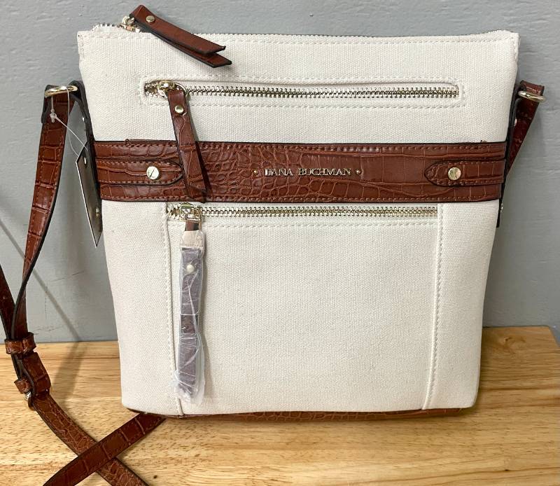 Dana Buchman Everly Ivory and Brown Croc Crossbody Bag Purse.