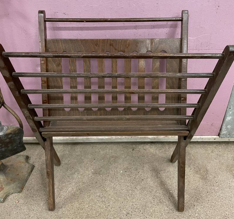 Vintage Fireplace Tool Set &amp Wooden Magazine Rack