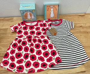 Lot of Organic Cotton Infant Girls Dresses and Pat the Bunny Books