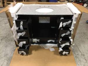 Newport 49 in. W x 21-12 in. D Bath Vanity in Black with Granite Vanity Top in Grey by Home Decorators Collection (good condition) review pictures