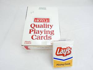lot 21 image: Box of 12 Vintage 1996 Hoyle Lays Potato Chips Poker Size Playing Card Decks